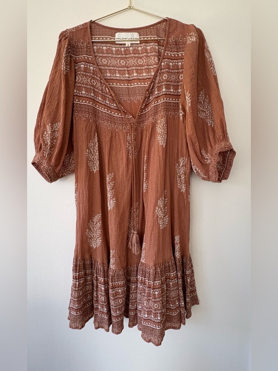 Daughters of India Tops - Daughters of India Boho Mini Dress Cotton Lurex Rust Print Small